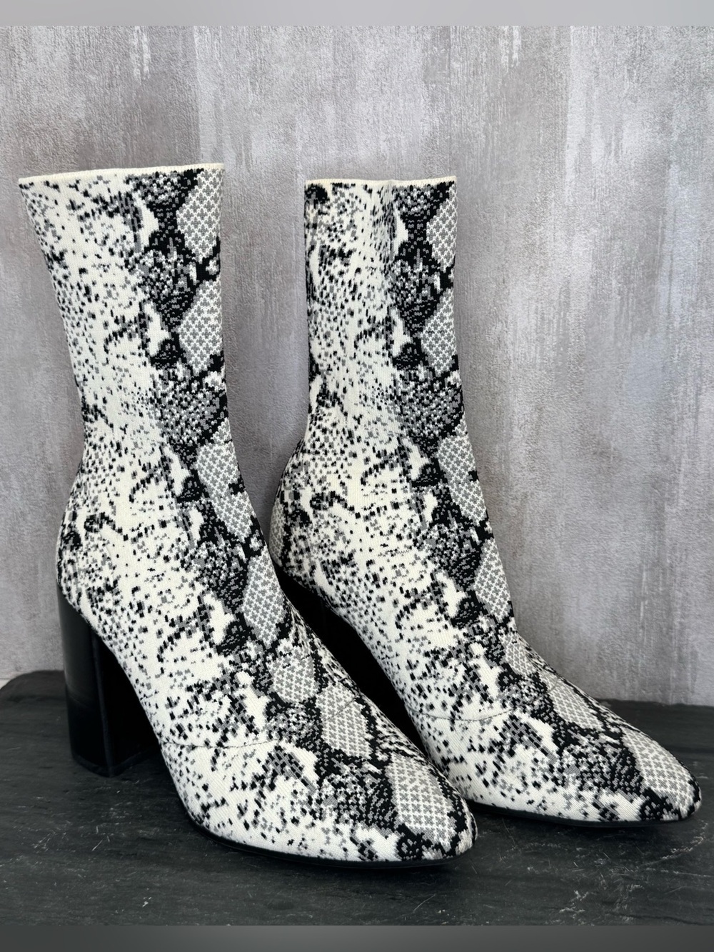 Steve Madden Women’s Trent Knit Ankle Booties White Snake Print